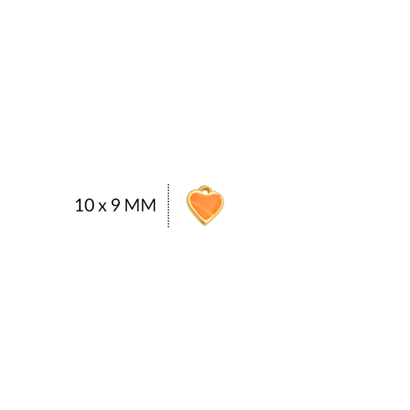 DIJE EN ZAMAK CORAZON PINTADO NARANJA FLUORESCENTE 10 X 9MM / color dorado / x unidad / REF-ZD0336Dnaranja / REF-ZD0336Dnaranja