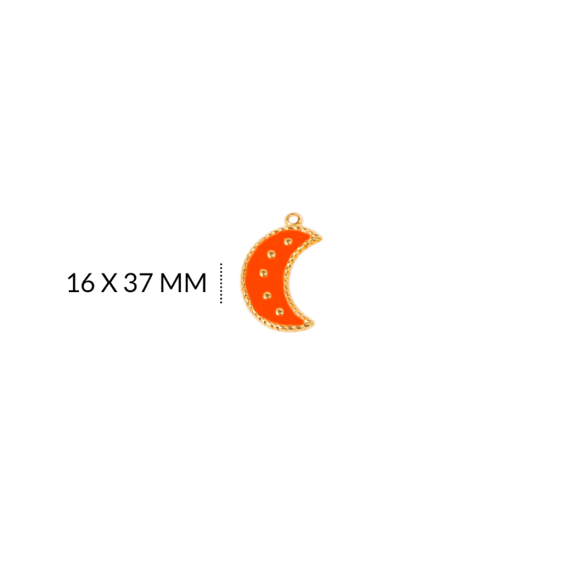 DIJE EN ZAMAK LUNA PEPITAS NARANJA 16 X 37 MM / color dorado / X UNIDAD / REF-ZD0344Dnaranja / REF-ZD0344Dnaranja