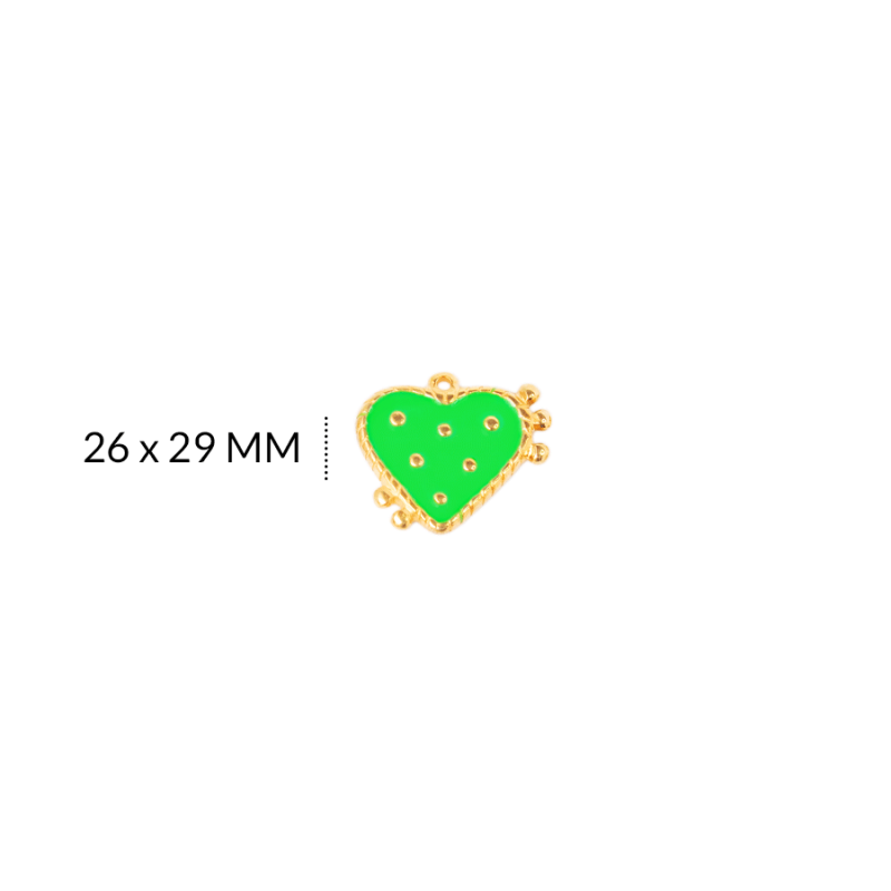 DIJE EN ZAMAK CORAZON PEPITAS VERDE 26 X 29 MM / color dorado/ X UNIDAD / REF-ZD0345Dverde / REF-ZD0345Dverde