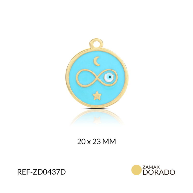 Dije zamak dorado circulo verde pintado infinito ojo turco 20 x 23 mm / x und / REF-ZD0437D