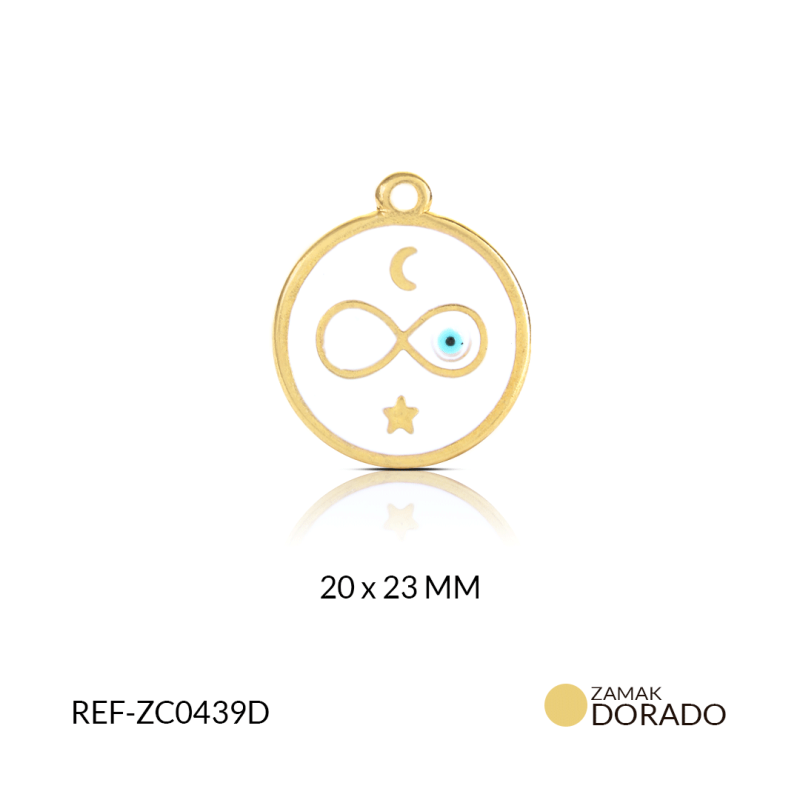 Dije zamak circulo resina blanco infinito+ ojo turco / x UND/ 20x23mm / REF-ZD0439D / REF-ZD0439D