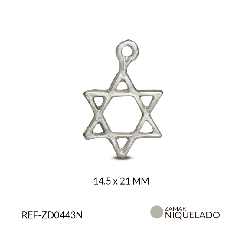 DIJE ZAMAK ESTRELLA DE DAVID 6 PUNTAS 14.5X21 MM / PAQUETE x 12 UND / Ref-ZD0443N