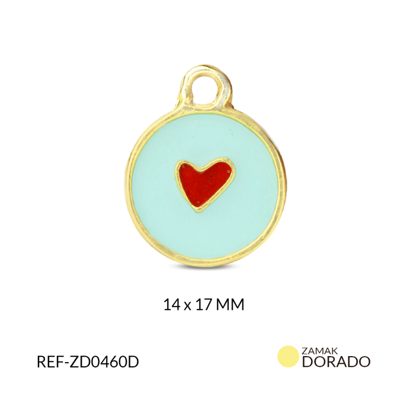 Dije zamak circulo corazón rojo resina aguamarina 14x17mm / x unidad / Ref-ZD0460D / Ref-ZD0460D
