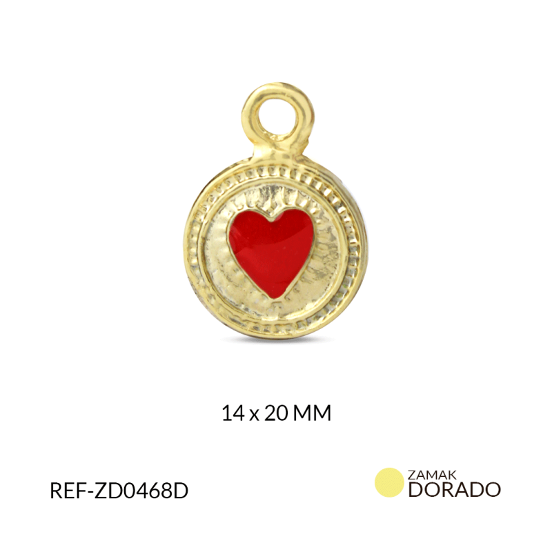 Dije zamak circulo corazon resina roja 14 x 20 mm / x unidad / Ref-ZD0468D / REF-ZD0468D