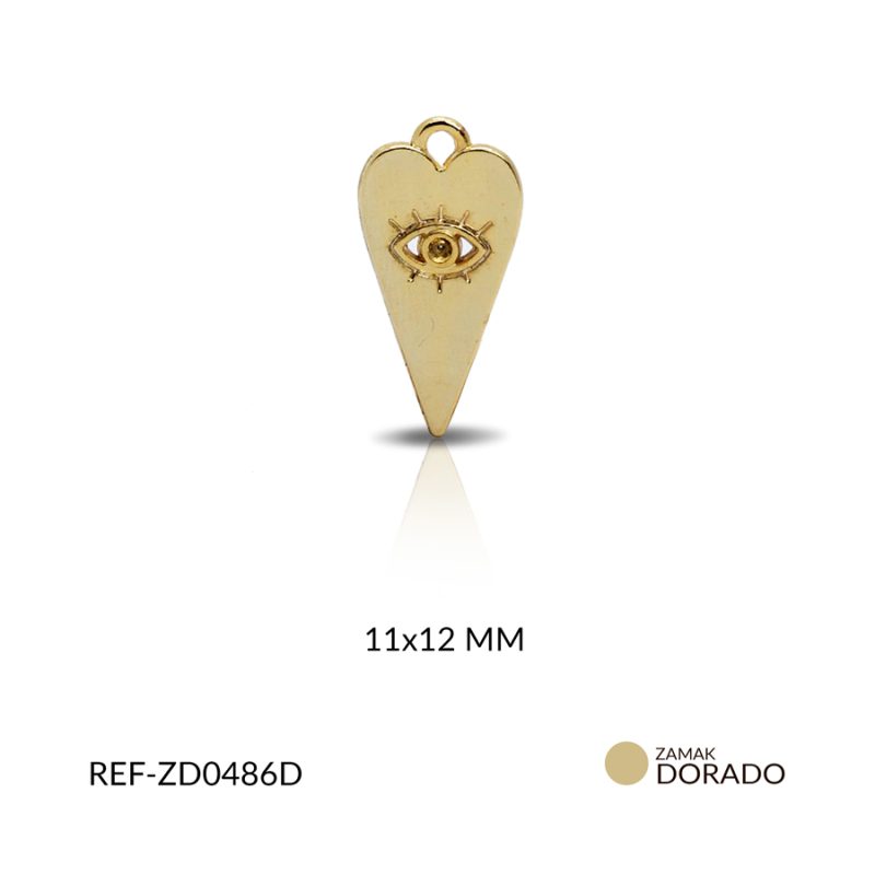 Dije zamak corazón ojo 11x22mm color dorado / x unidad / Ref-ZD0486D / Ref-ZD0486D