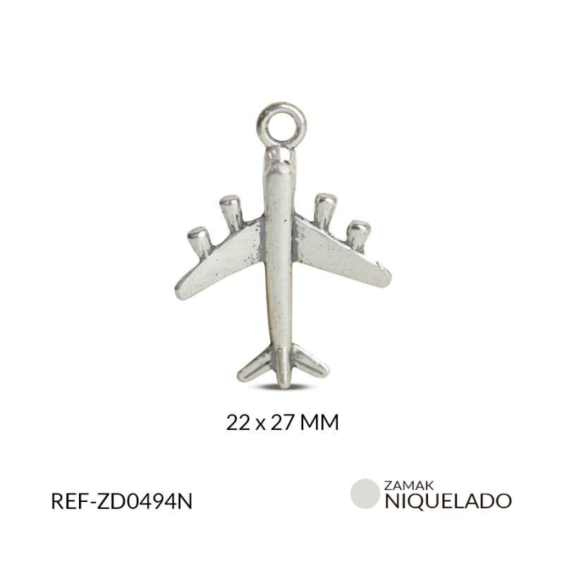 Dije en zamak avión 22 x 27 mm colo niquelado / Paquete x 12 und / Ref-ZD494N