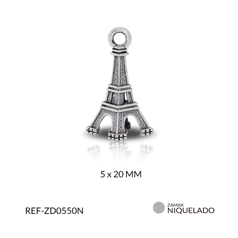 Dije zamak torre eiffel 20 MM color niquelado / Paquete x 12 und / Ref-ZD0559N