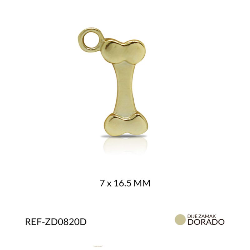 Dije zamak hueso 7 x 16.5 mm color dorado / Paquete x 3 unidades / Ref-ZD0820D