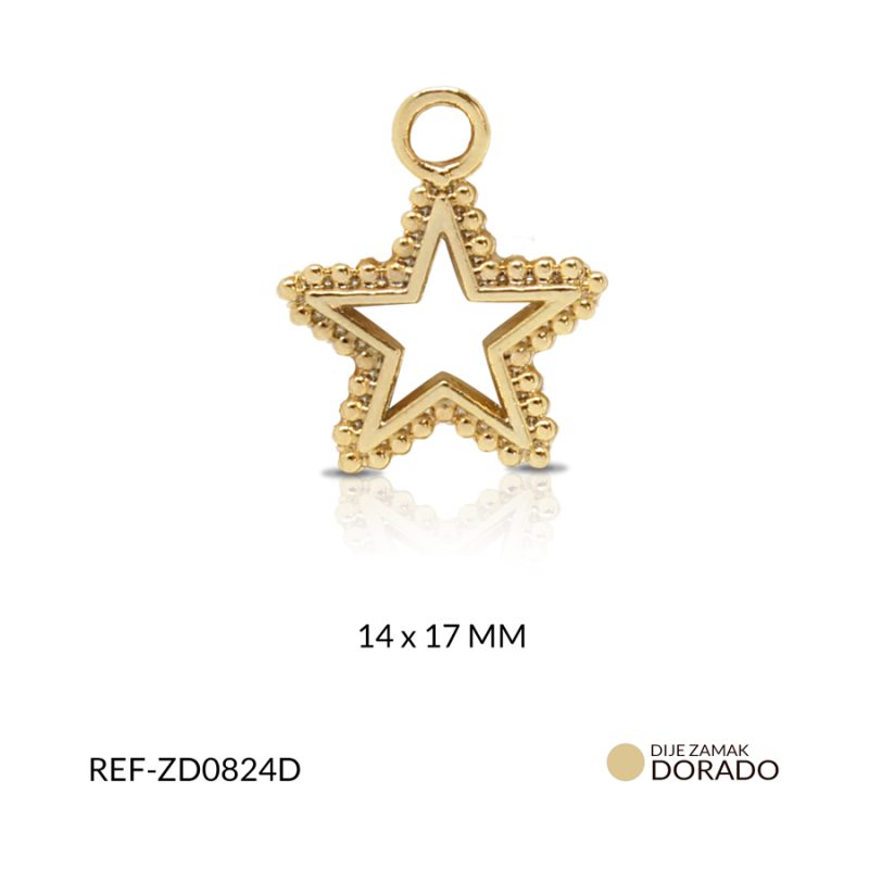 Dije zamak silueta estrella puntos 14x17mm color dorado / paquete x 3 und / Ref-ZD0824D / Ref-ZD0824D