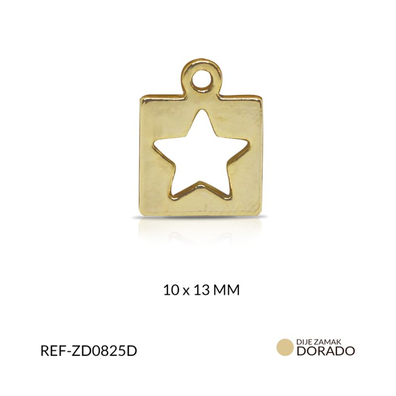 Dije zamak cuadrado estrella 10 x 13 mm color dorado / paquete x 3 unidades / Ref-ZD0825D