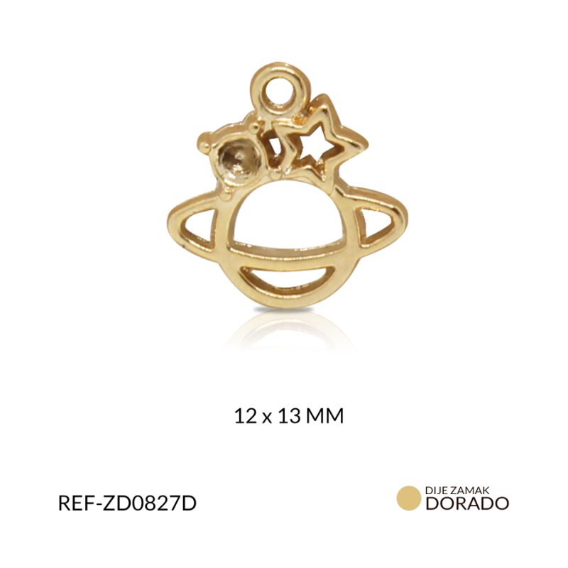 Dije zamak planeta estrella luna 12 x 13 mm color dorado / Paquete x 3 unidades / Ref-ZD0827D