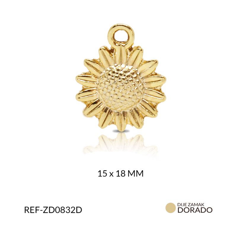 Dije zamak girasol 15 x 18 mm color dorado / Paquete x 3 unidades / Ref-ZD0832D
