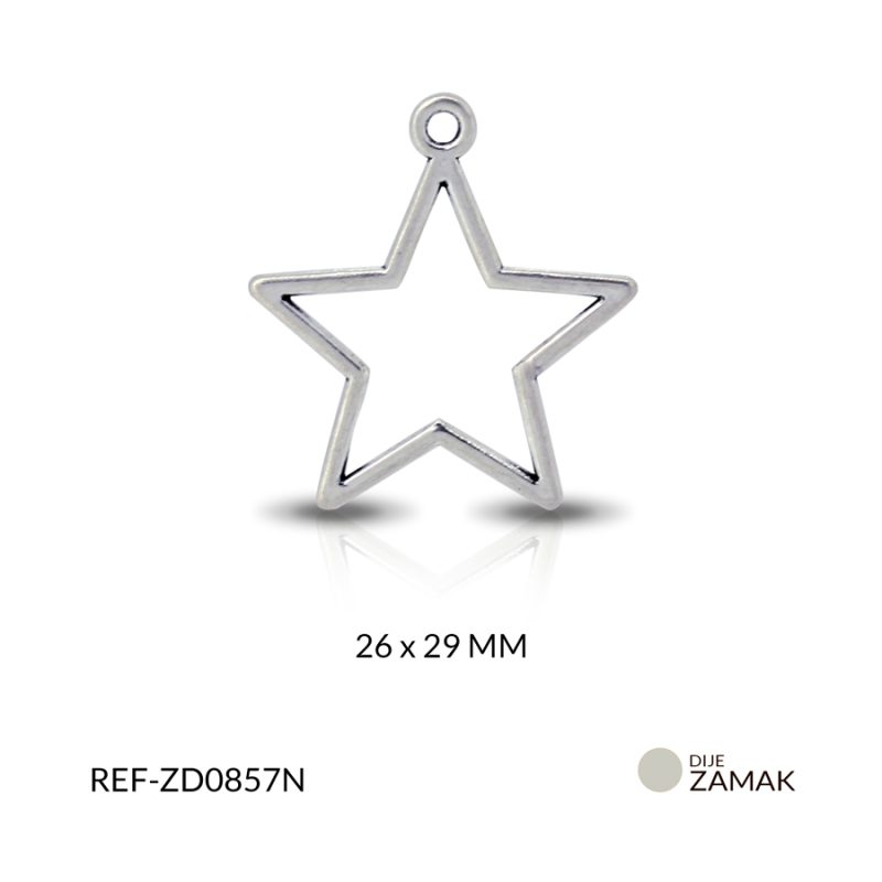Dije zamak estrella silueta 5 puntas 26 x 29 mm color niquelado / Paquete x 12 und / Ref-ZD0857N