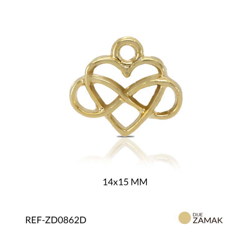 Dije zamak corazon infinito 14 x 15 mm color dorado / x unidad / Ref-ZD0862D