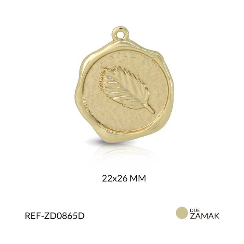 Dije Zamak circulo Hoja 22x26mm / x unidad / Ref-ZD0865D / Ref-ZD0865D