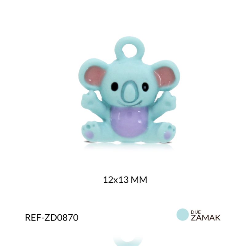 Dije Zamak pintado koala azul claro 12 x 13mm / x unidad / Ref-ZD0870
