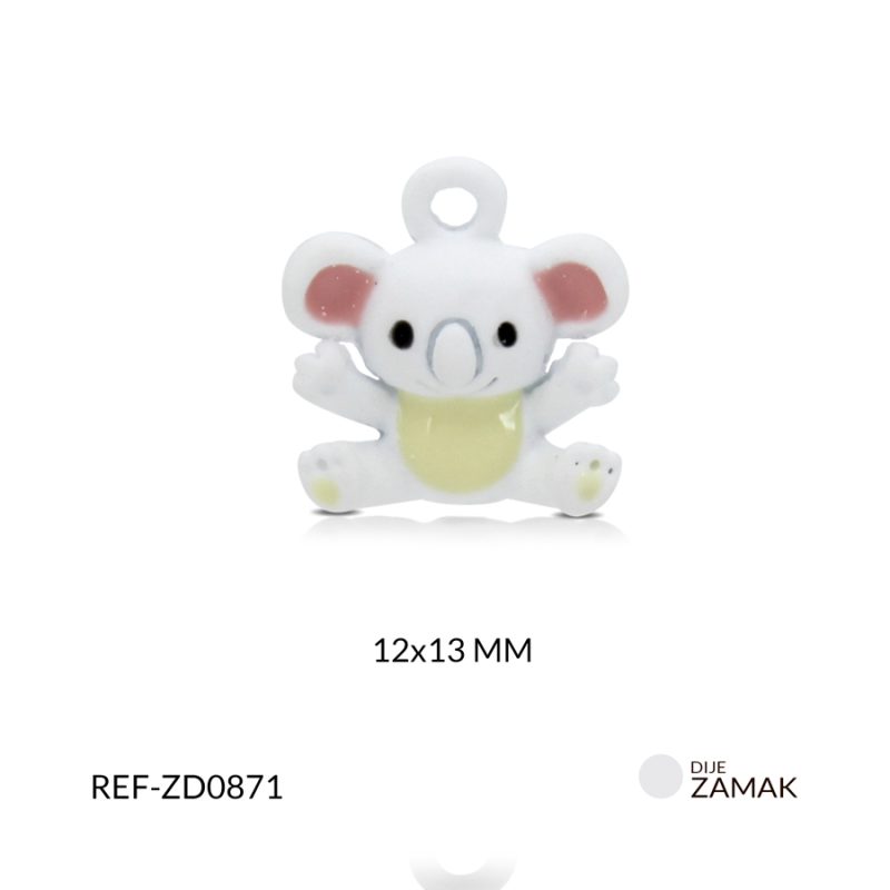 Dije Zamak pintado koala blanco 12 x 13mm / x unidad / Ref-ZD0871