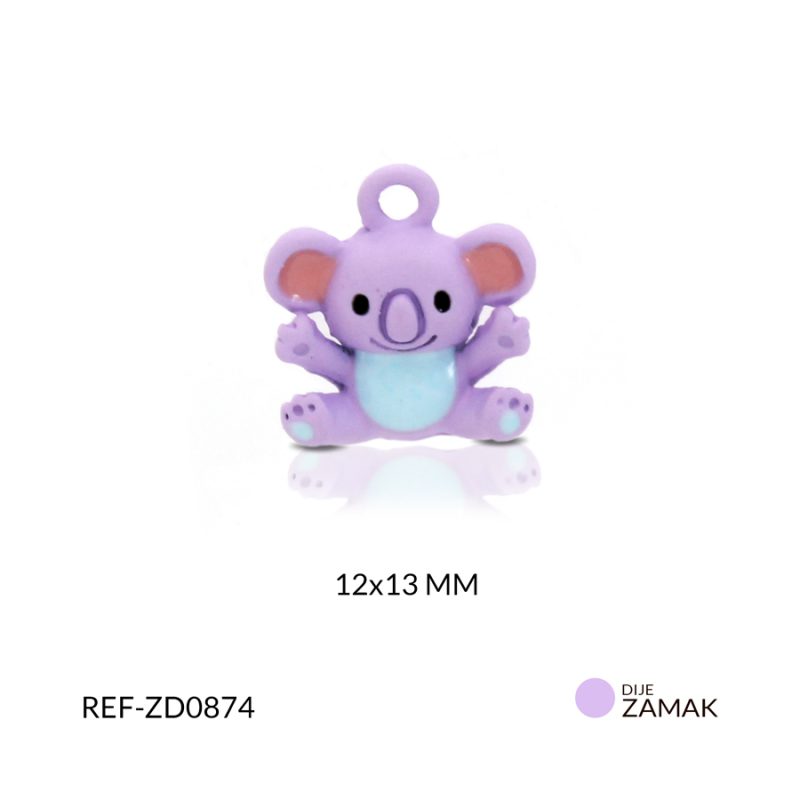 Dije Zamak pintado koala lila 12 x 13mm / x unidad / Ref-ZD0874