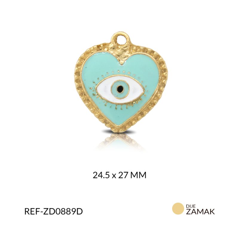 Dije zamak corazón verde M + ojo verde M 24.5 x 27 mm / x und / Ref-ZD0889D