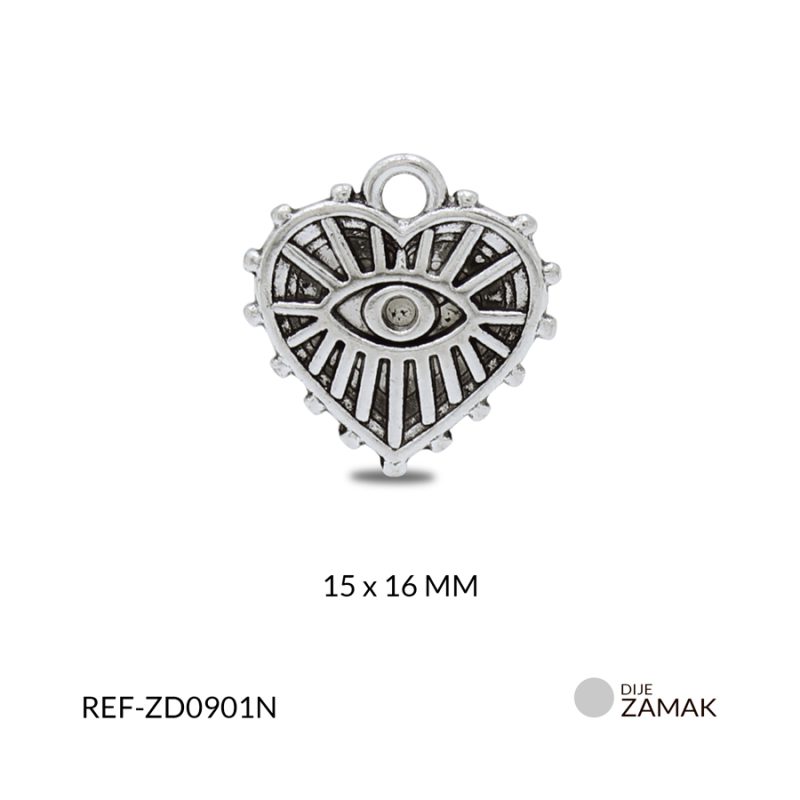 Dije zamak corazon ojo rayas 15 x 16 mm / paquete x 12 unidades / Ref-ZD0901N
