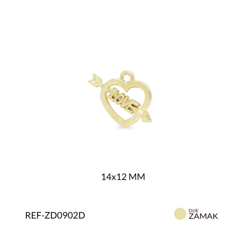 Dije zamak corazón flecha Love 14x12mm / paquete x 3 unidades / ref-ZD0902D / ref-ZD0902D
