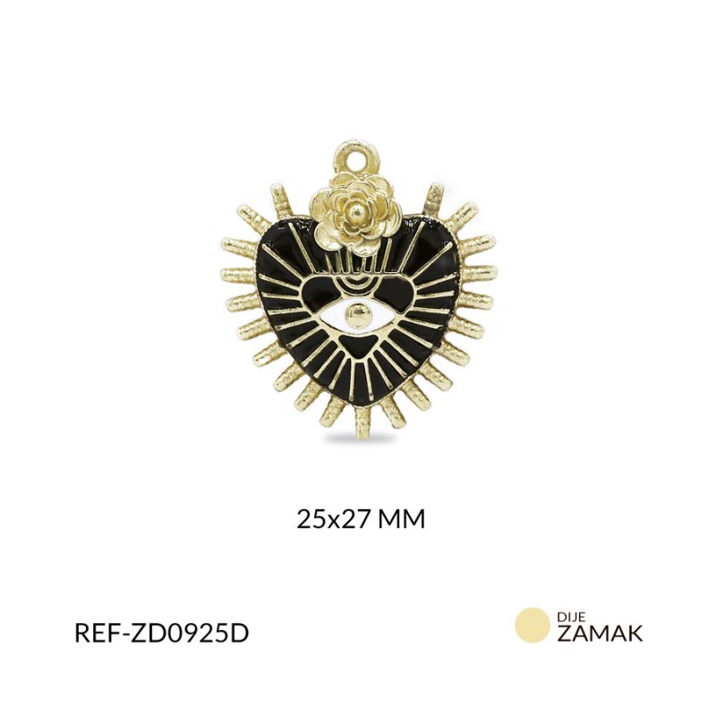 Dije zamak sagrado corazón ojo flor resina negra 25x27mm / x unidad / Ref-ZD0925D / Ref-ZD0925D
