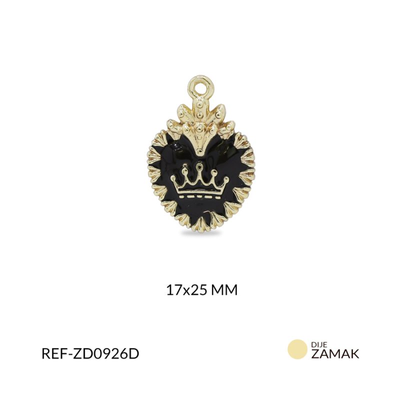 Dije zamak corazón corona resina negra 17x25mm / x unidad / Ref-ZD0926D / Ref-ZD0926D