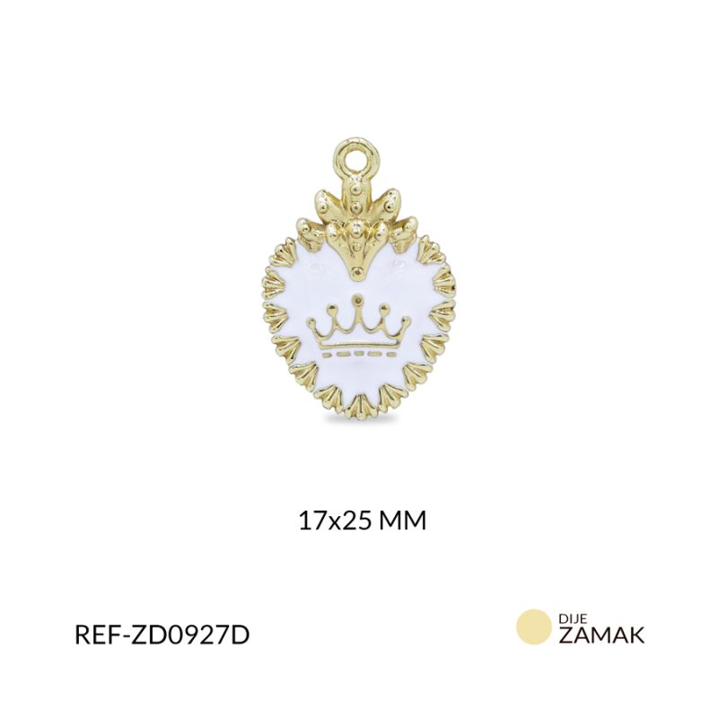 Dije zamak corazón corona resina blanca 17x25mm / x unidad / Ref-ZD0927D / Ref-ZD0927D