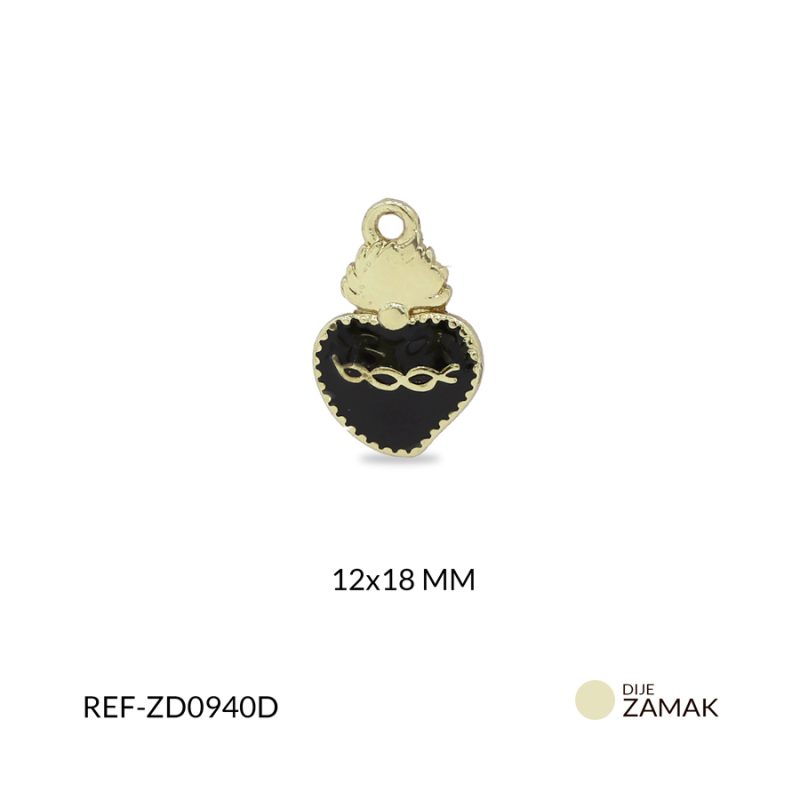 Dije zamak sagrado corazón arco dorado resina negra 12x18mm / x unidad / Ref-ZD0940D / Ref-ZD0940D
