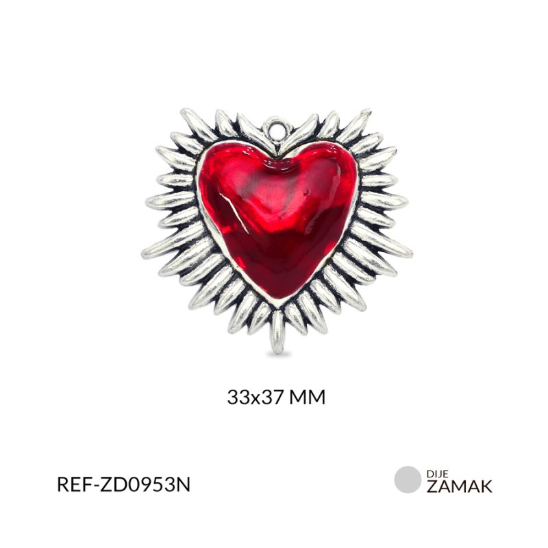 Dije zamak corazón resina roja destello 33x37mm / x unidad / Ref-ZD0953N / Ref-ZD0953N