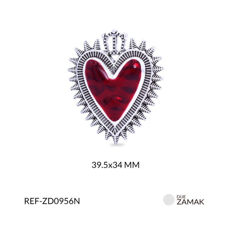 Dije zamak corazón destellos resina roja 39.5x34mm / x unidad / Ref-ZD0956N / Ref-ZD0956N