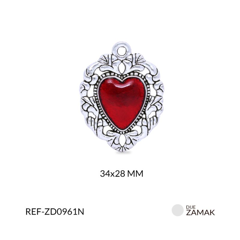 Dije zamak corazón resina roja silueta 34x28mm / x unidad / ref-ZD0961N / ref-ZD0961N