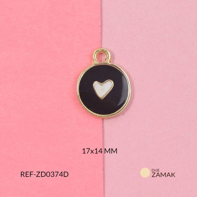 Dije zamak circulo resina negra corazón resina blanca 17x14mm / x unidad / Ref-ZD0965D / Ref-ZD0965D