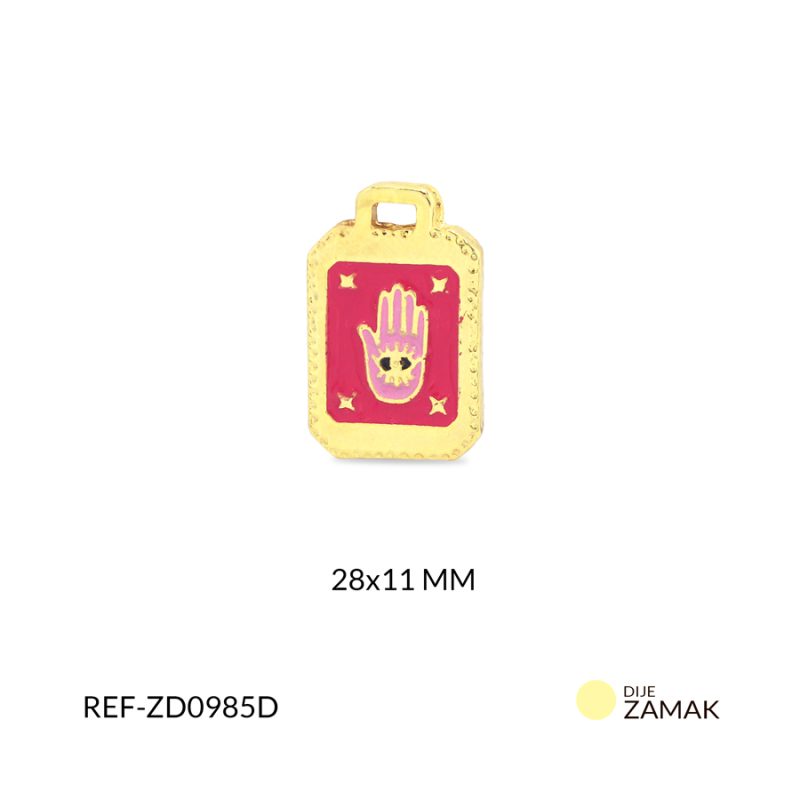 Dije zamak rectángulo resina fucsia mano rosada 28x11mm / x unidad / Ref-ZD0985D / Ref-ZD0985D