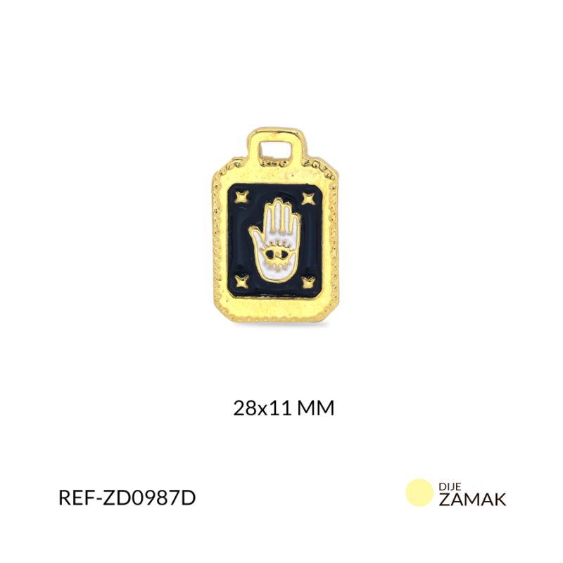 Dije zamak rectángulo resina negra mano blanca 28x11mm / x unidad / Ref-ZD0987D / Ref-ZD0987D