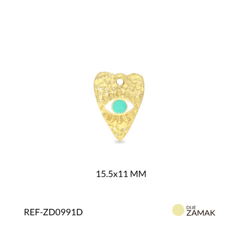 Dije zamak corazón ojo resina (blanco-verde A) 15.5x11mm / x unidad / Ref-ZD0991D / Ref-ZD0991D