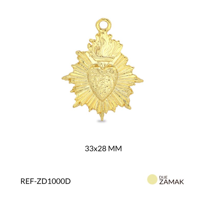 Dije zamak corazón fuego destellos 33x26mm / x unidad / Ref-ZD1000D / Ref-ZD1000D
