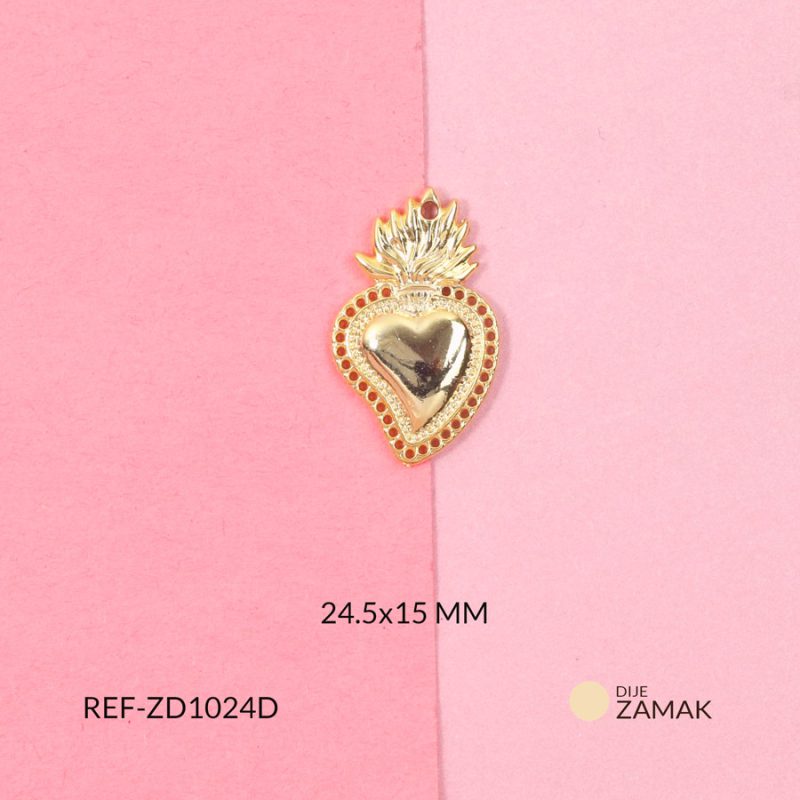 Dije zamak Sagrado corazón con llamas borde perforado 24.5x15mm / x unidad / Ref-ZD1024D / Ref-ZD1024D