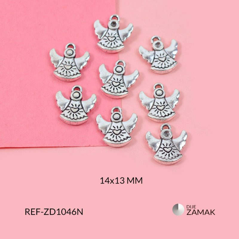 Dije zamak Ángel con Alas y corazón 14x13mm / paquete x 12 unidades / Ref-ZD1046N / Ref-ZD1046N