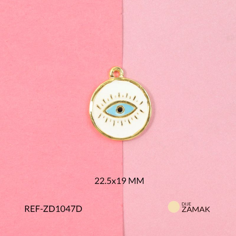 Dije zamak circulo resina blanca ojo turco azul celeste 22.5x19mm / x unidad / Ref-ZD1047D / Ref-ZD1047D