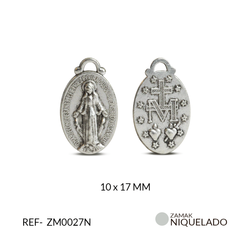 Medalla zamak ovalada Virgen Milagrosa 10x17mm / paquete x 12 unidades / Ref-ZM0027N / Ref-ZM0027N