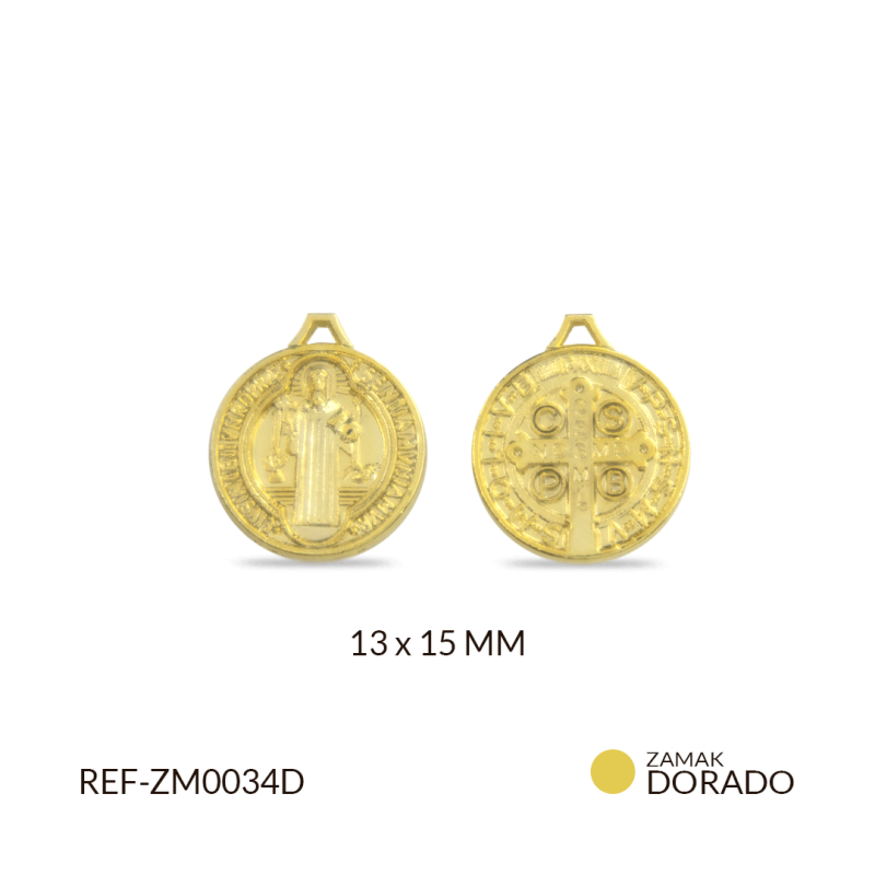 MEDALLA ZAMAK SAN BENITO 13 X 15 MM / paquete x 3 und / Ref-ZM0034D