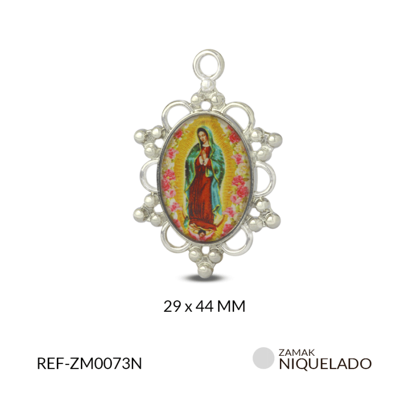 Medalla zamak ovalada calada Virgen Guadalupe resina 29x44mm / x unidad / Ref-ZM0073N / Ref-ZM0073N