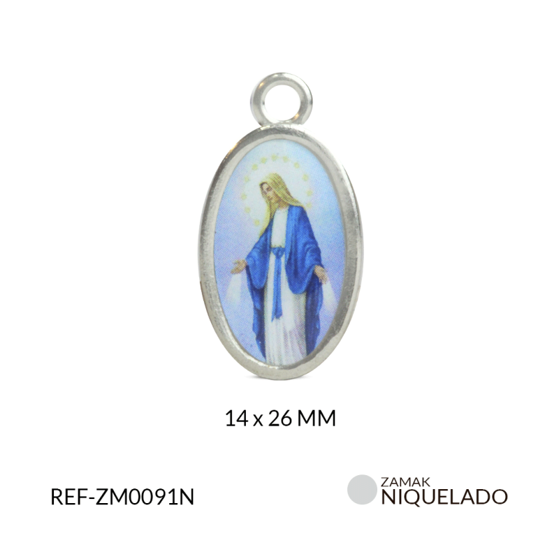 Medalla zamak ovalada virgen Milagrosa ambos lados 14*26MM / paquete x 3 unidades / Ref-ZM0091N / Ref-ZM0091N