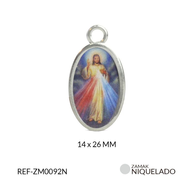 Medalla zamak ovalada Señor de la Misericordia ambos lados 14*26 mm / paquete x 3 unidades / Ref-ZM0092N / Ref-ZM0092N