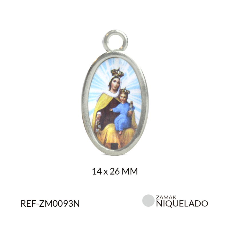 Medalla zamak ovalada Virgen del carmen ambos lados 14*26mm / paquete x 3 und / Ref-ZM0093N / Ref-ZM0093N