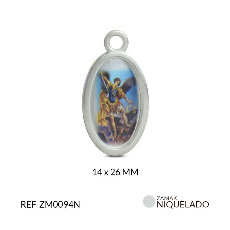 Medalla zamak ovalada San Miguel ambos lados 14*26 mm / paquete x 3 unidades / Ref-ZM0094N / Ref-ZM0094N