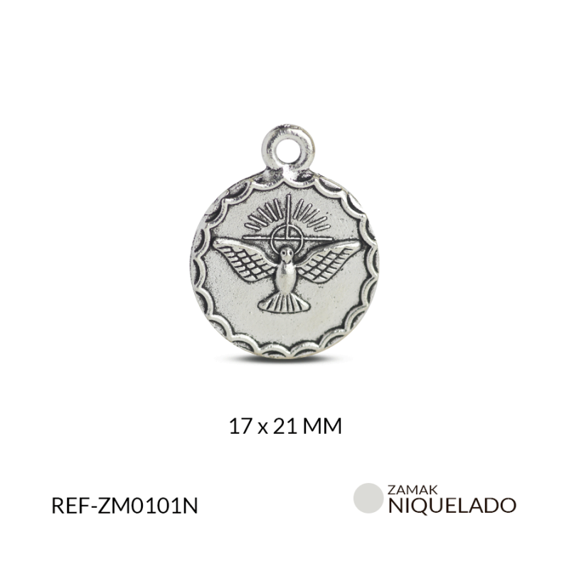Medalla zamak paloma espíritu santo 17x21mm / paquete x 12 unidades / Ref-ZM0101N / Ref-ZM0101N