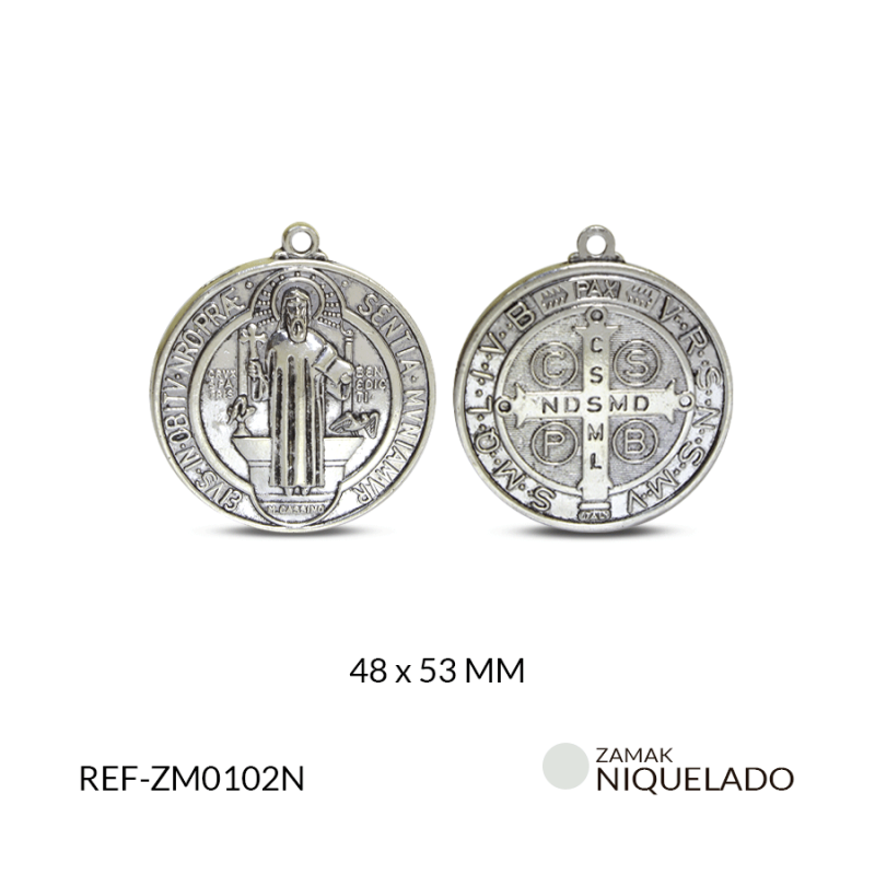 MEDALLA ZAMAK SAN BENITO REDONDA 48x53 MM / x UND / Ref-ZM0102N