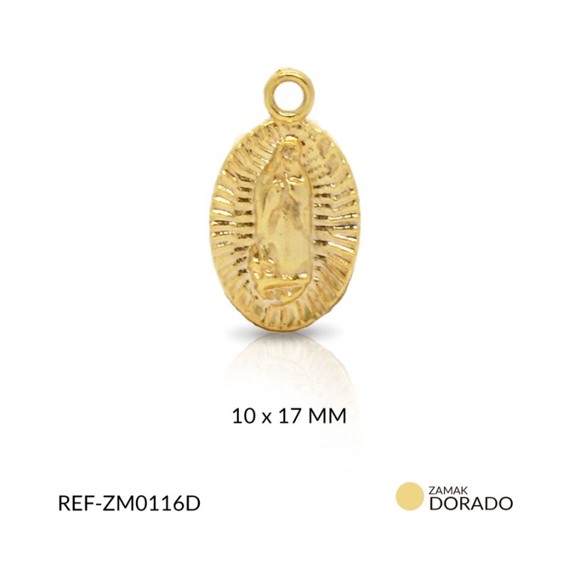 Medalla zamak dorada ovalada guadalupe 10 x 17 mm / x und / Ref-ZM0116D